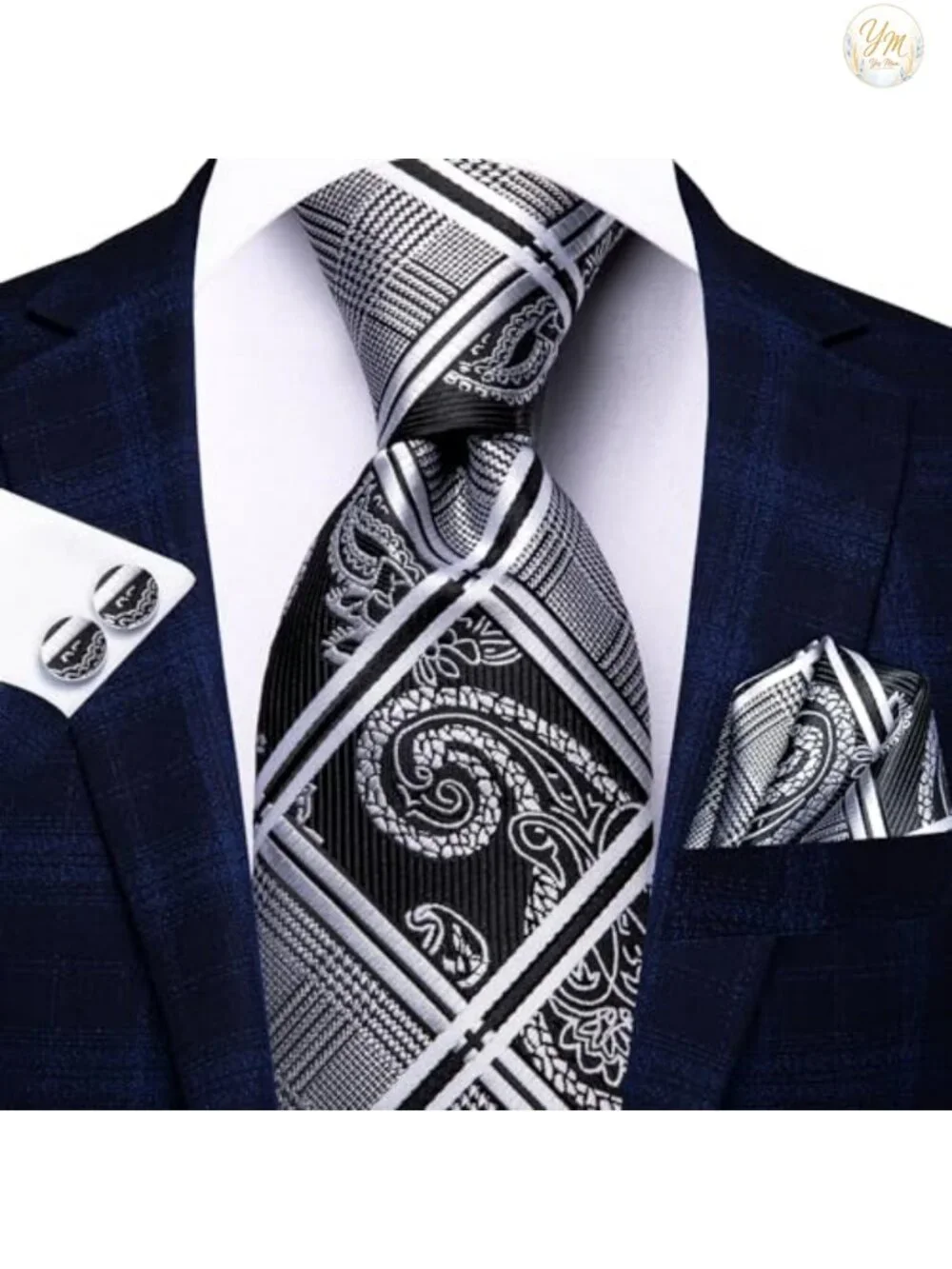 3 Pcs Men's Silk Tie Set with Pocket Squares & Cufflinks Gift Box